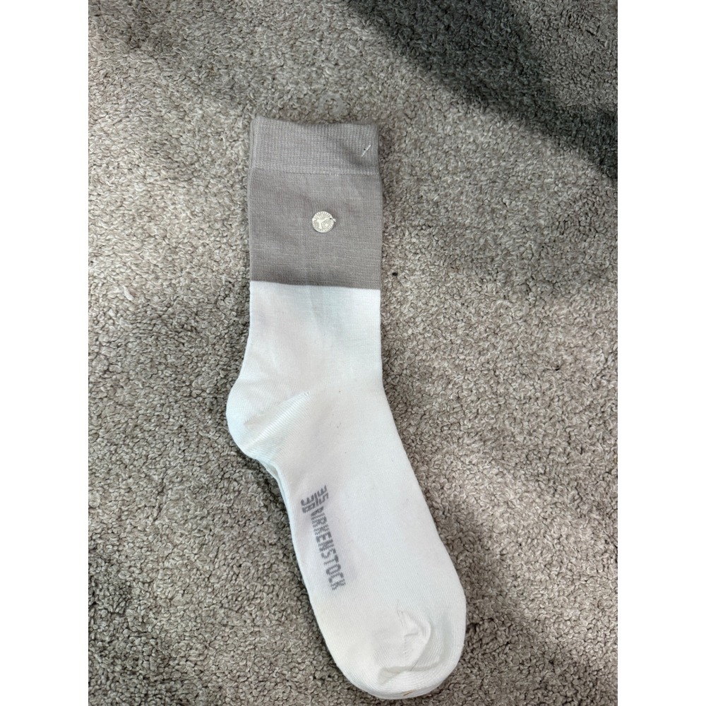 Birkenstock Crew Socks White Taupe Grey Colorblock Metal Logo Button Size 35‎ EU
